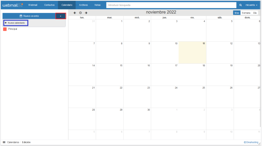 Nuevo calendario webmail dinahosting