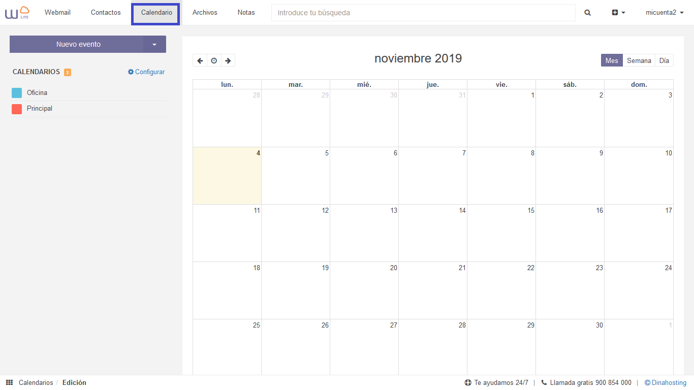 compartir calendario webmail dinahosting