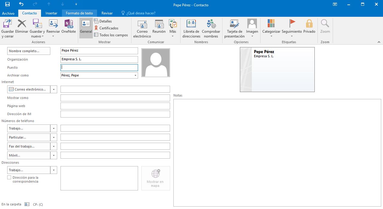 Crear contactos en Outlook