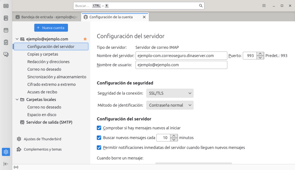 Configuración cuenta de correo