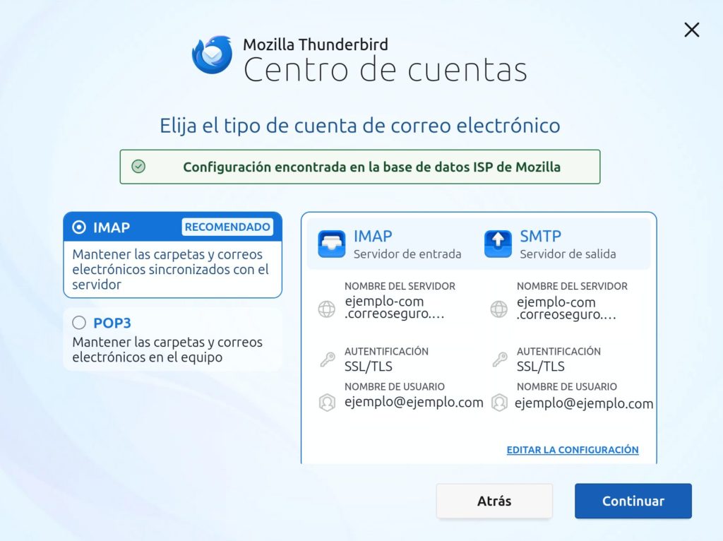 Configuración autodiscover thunderbird
