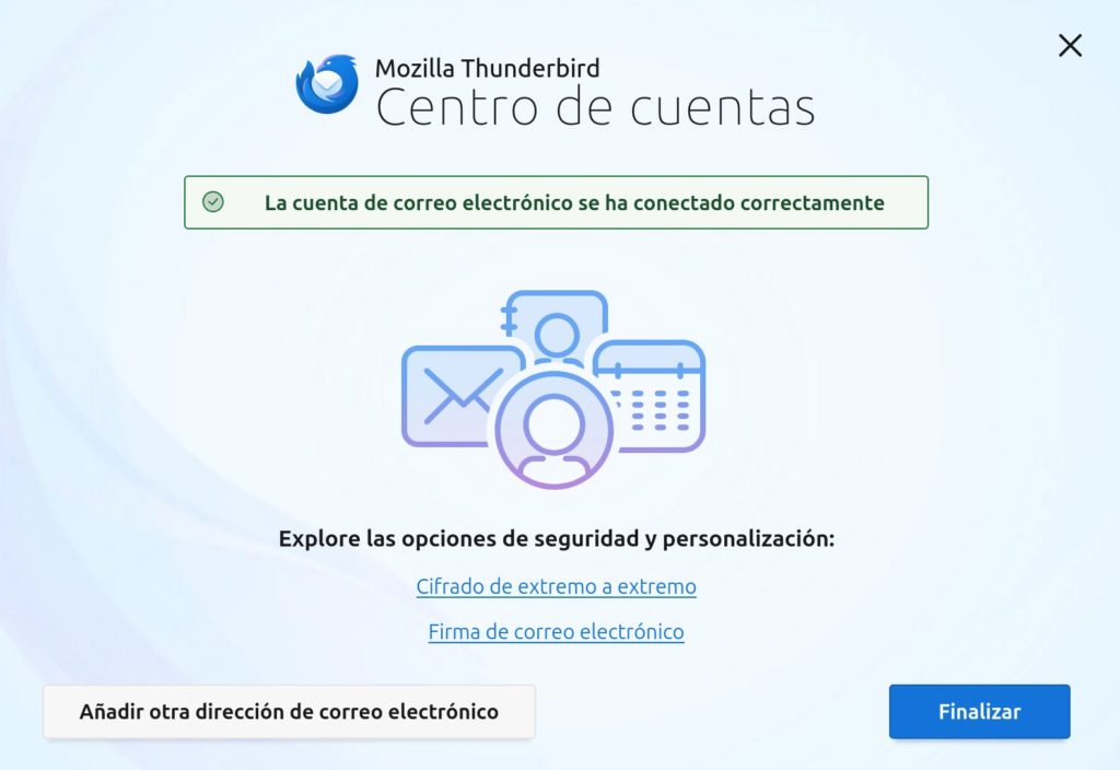 paso final configuración thunderbird