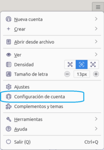 menú configurar cuenta