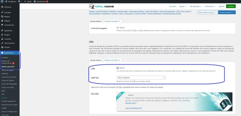 Configuración w3 total cache con CDN dinahosting