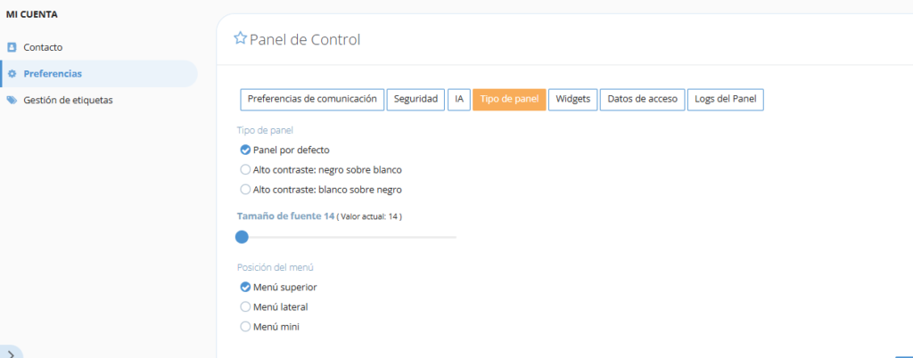 Personalizar tu panel