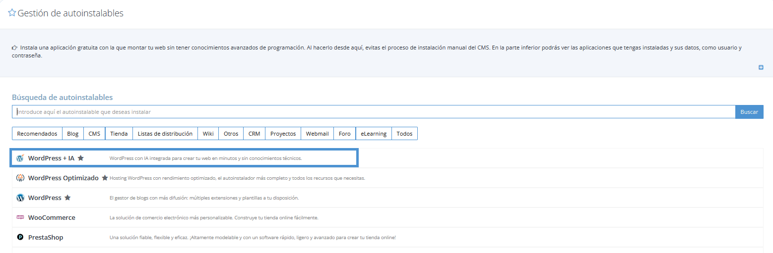 Apps autoinstalables - WordPress IA