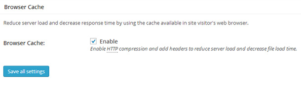 Apartado Browser Cache en la configuración de W3 Total Cache