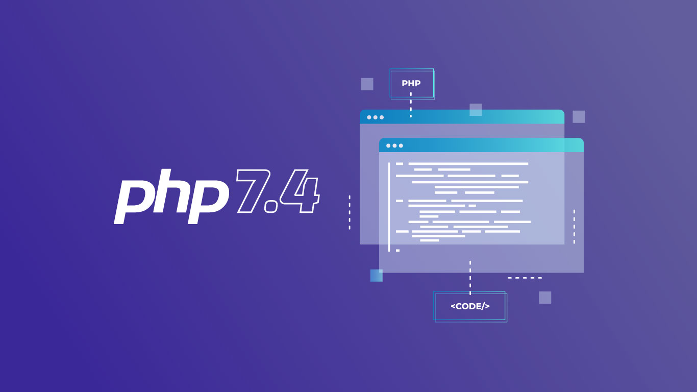 logotipo PHP 7.4 con esquema ventanas web