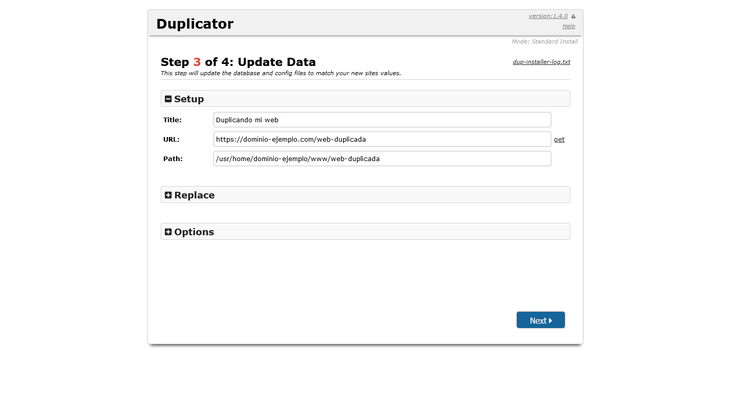 Configurar plugin Duplicator