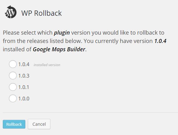 Plugin WP Rollback en WordPress