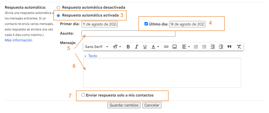 Crear una respuesta automática en Gmail, paso 3