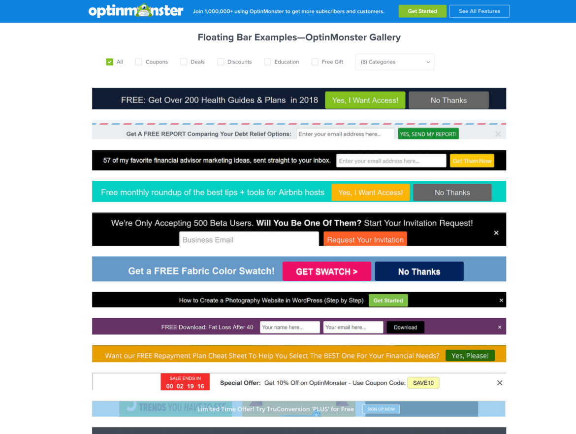 Plugin OptinMonster para crear un pop-up en forma de barra personalizado en WordPress