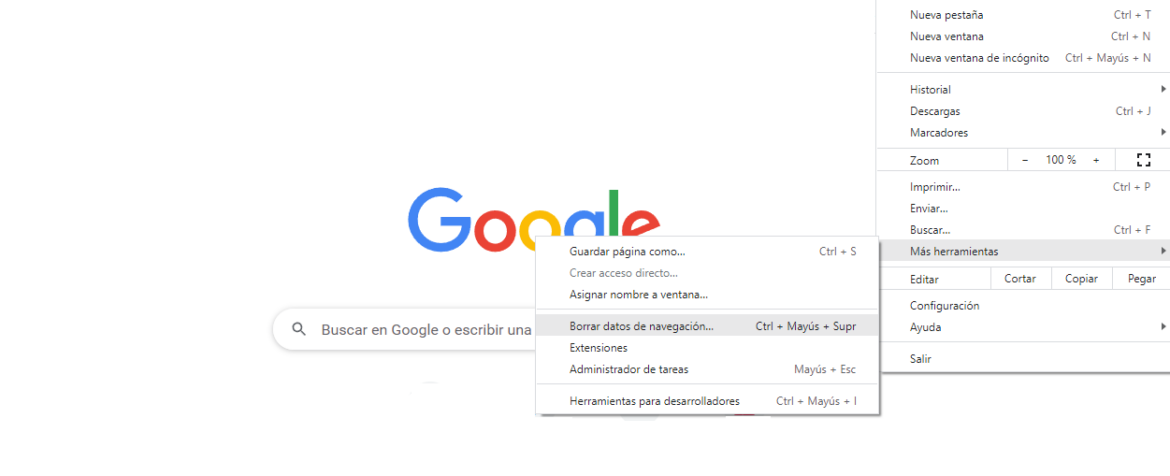 Borrar datos de navegación en Google Chrome