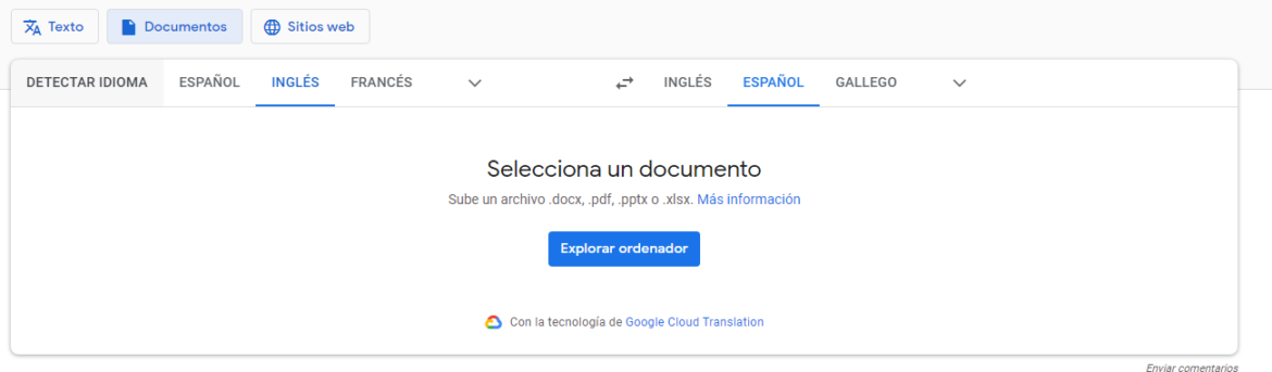 Traducción de un documento con Google Translate