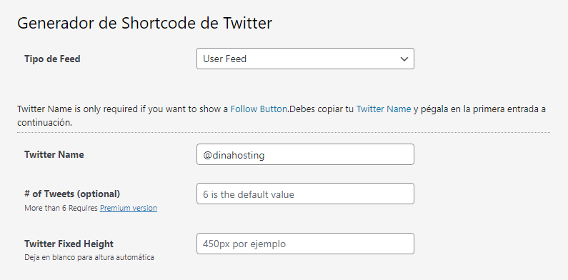 Generador de shortcodes en Twitter con el plugin Feed Them Social