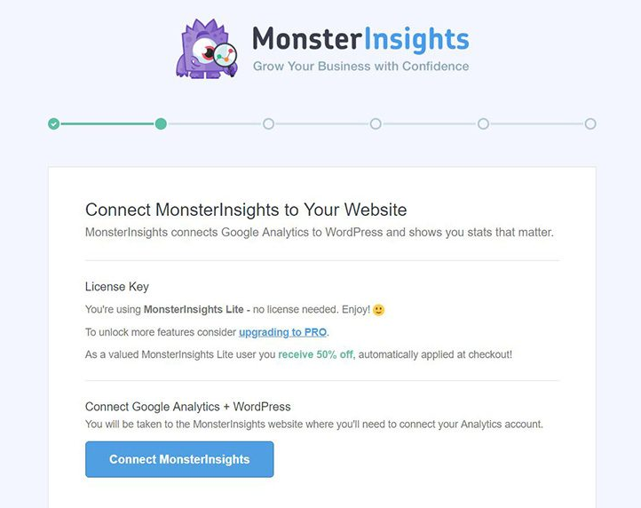 Paso 2, conectar MonsterInsights con Google Analytics