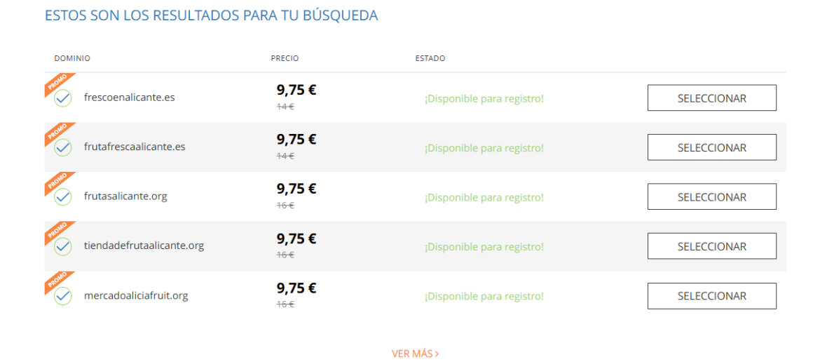 Ejemplos de dominios para frutería en Alicante