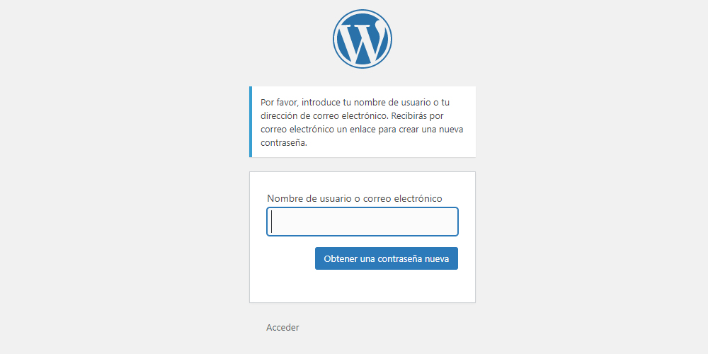 Captura de la pantalla para recuperar la contraseña en WordPress