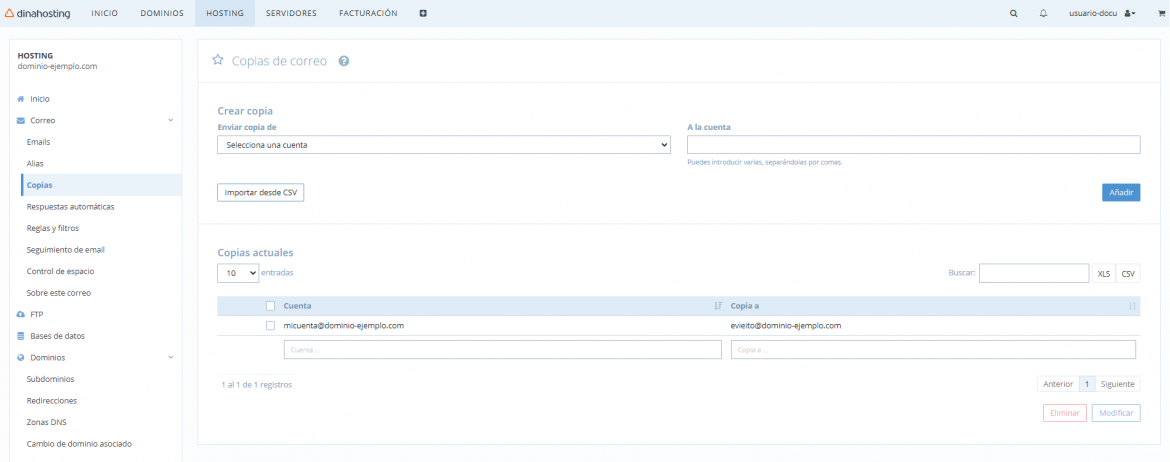 Copia de correo dinahosting