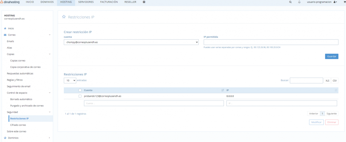 Restricción por IP dinahosting