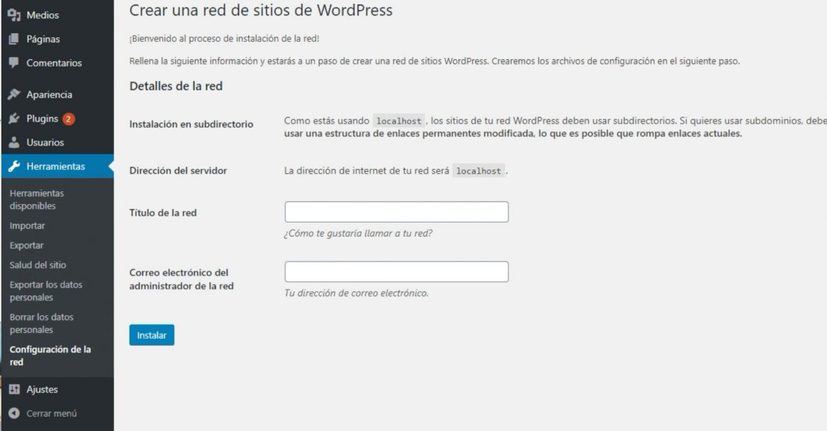 Multisite de WordPress, estructura de la red de sitios