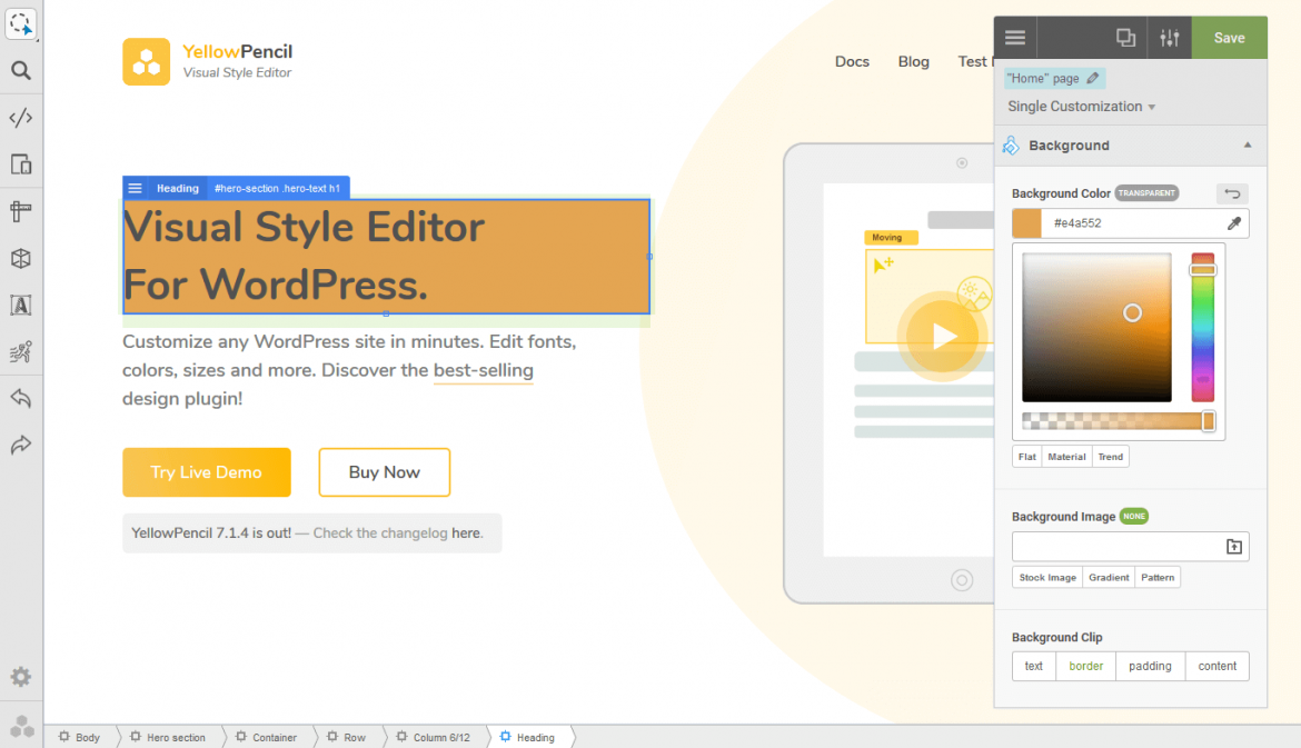 Yellow Pencil Visual Theme Customizer, plugin de WordPress