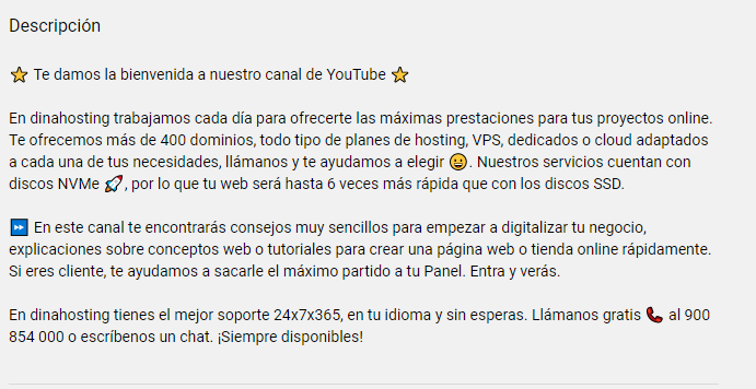 descripción canal consejos mejorar SEO YouTube