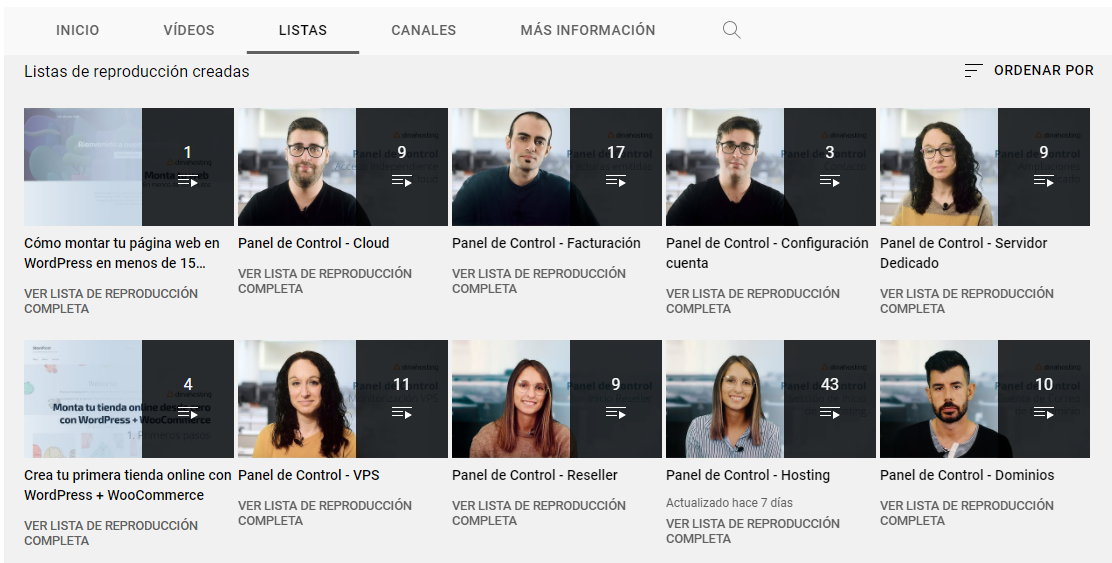 lista reproducción dinahosting seo youtube