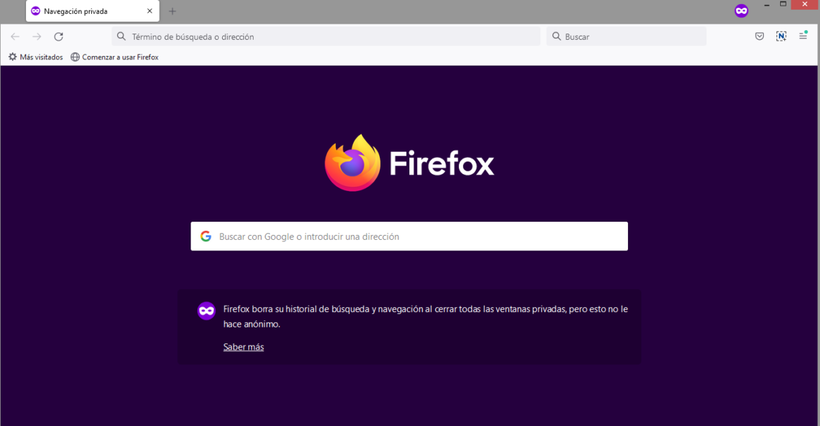 Modo incógnito en Firefox
