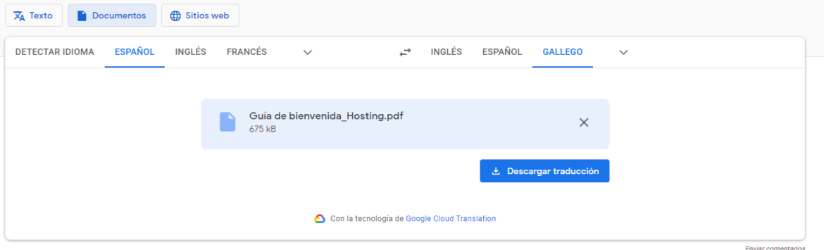 Traducción para descargar de un documento con Google Translate