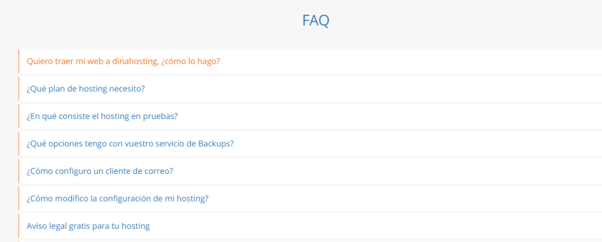 Que son las FAQ y para que sirven, ejemplo FAQ Hosting dinahosting