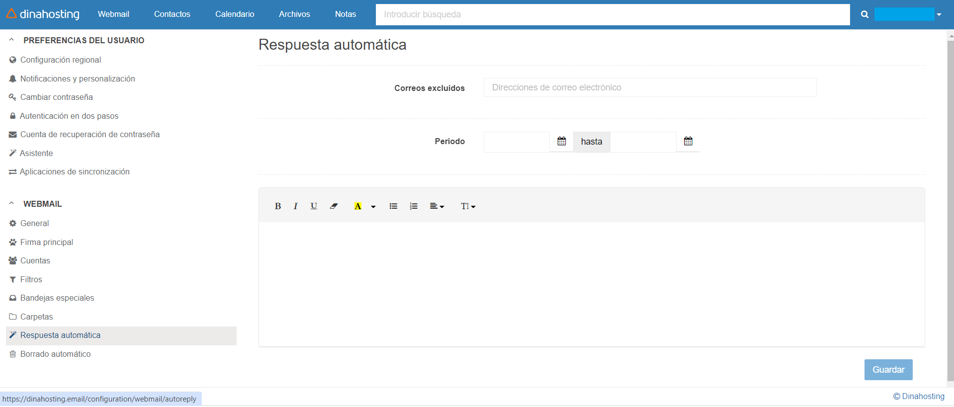 Webmail dinahosting respuesta automática