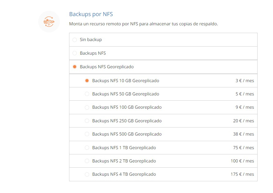Modalidades de Backups NFS Georeplicado