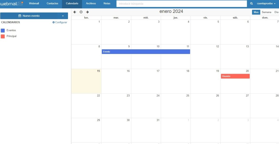 Calendario Webmail Dinahosting