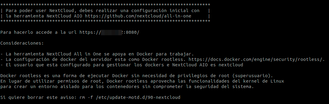 Configuración Nextcloud en servidor por SSH