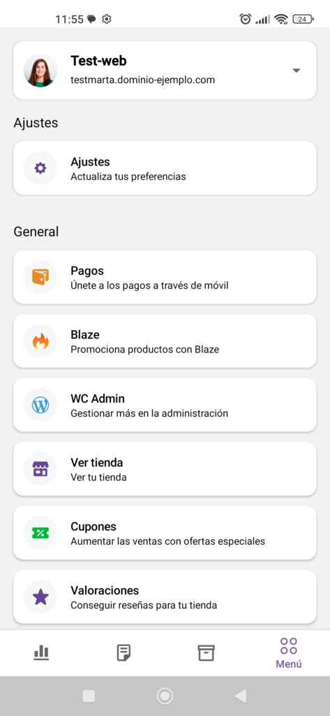 Ajustes - Aplicación WooCommerce para móvil
