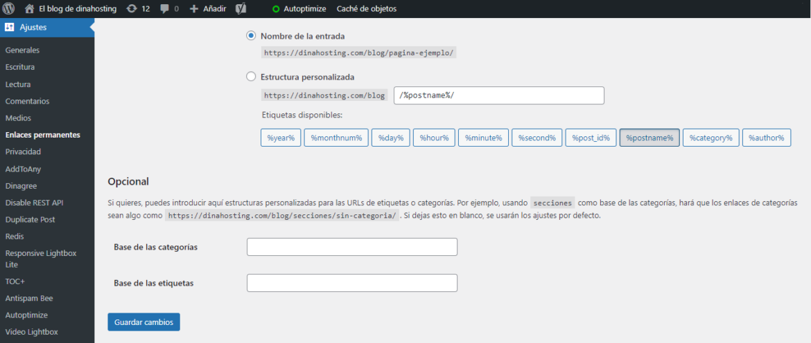 Configuración de enlaces permanentes en WordPress