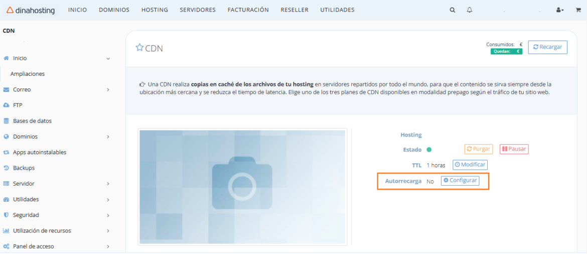 Gestión del servicio de CDN desde el Panel de Control de dinahosting