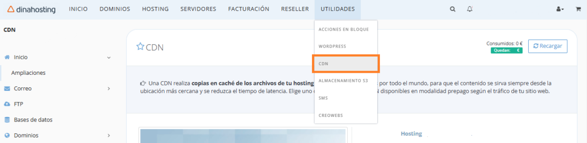 Acceso a la gestión del servicio de CDN desde el Panel de Control