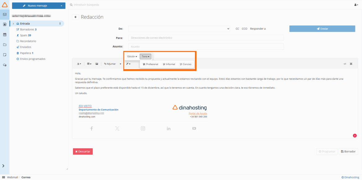 IA webmail redacción