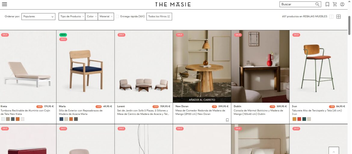 Efecto cuadrícula en la tienda de mobiliairo The Masie.