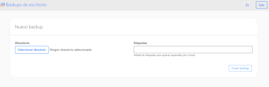Aplicación de Backups S3 dinahosting - Nuevo backup