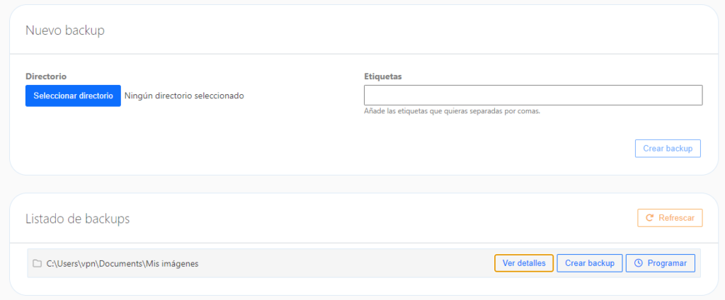 Aplicación de Backups S3 dinahosting - Listado