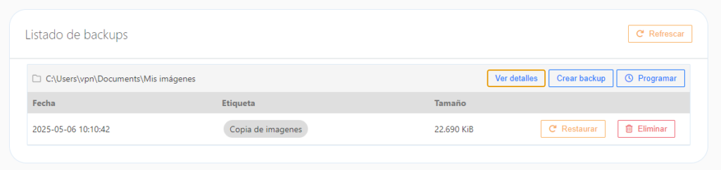 Ver detalles - App backups S3 dinahosting