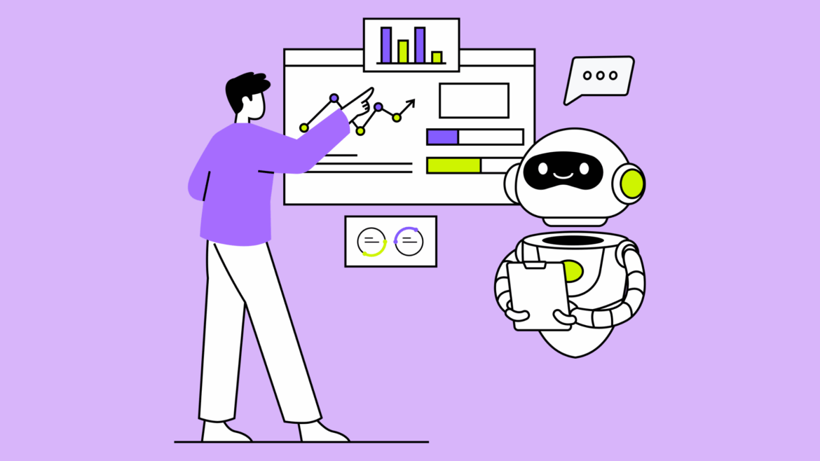 Persona y robot analizando datos escalables con IA