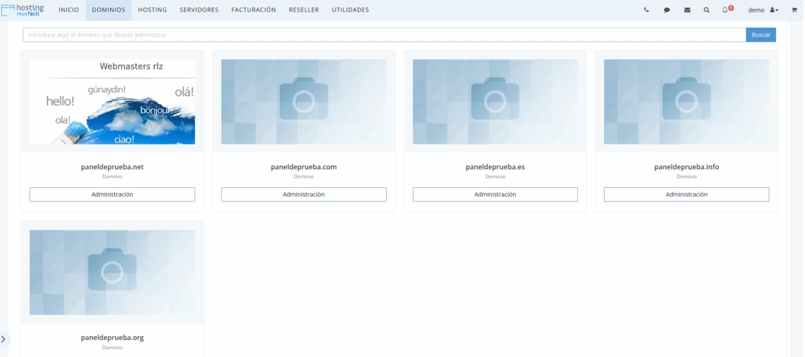 Imagen del menú de dinahosting, destacando la sección de 'Dominios' para gestionar tu dominio.