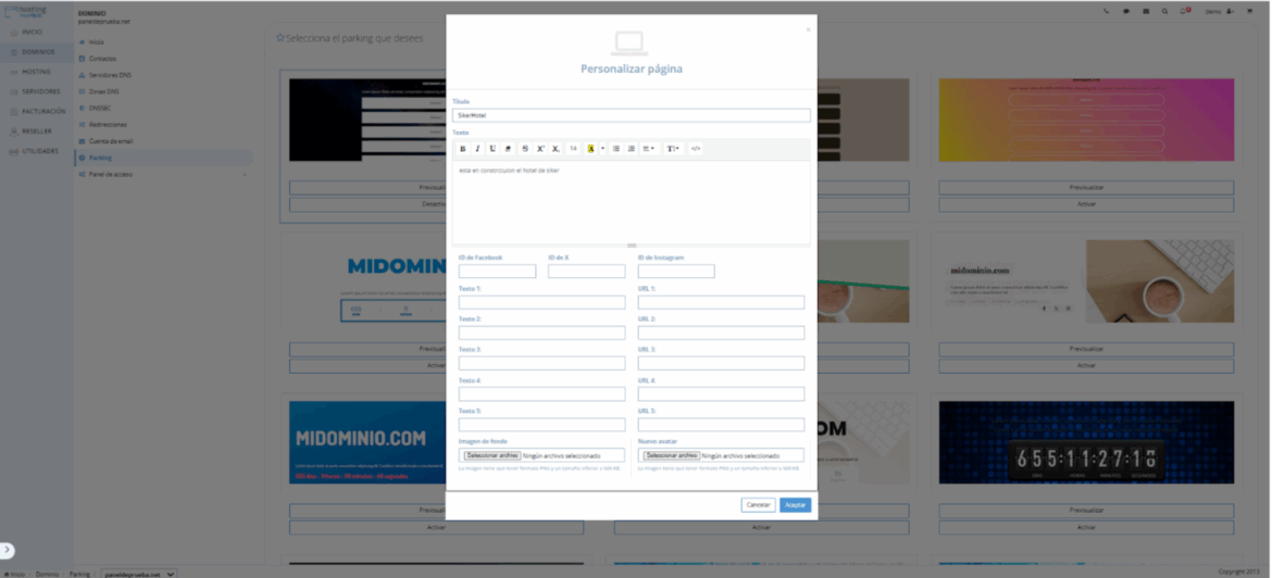 Imagen donde se completan los datos e incluyen los enlaces deseados para la página de enlaces personalizada.