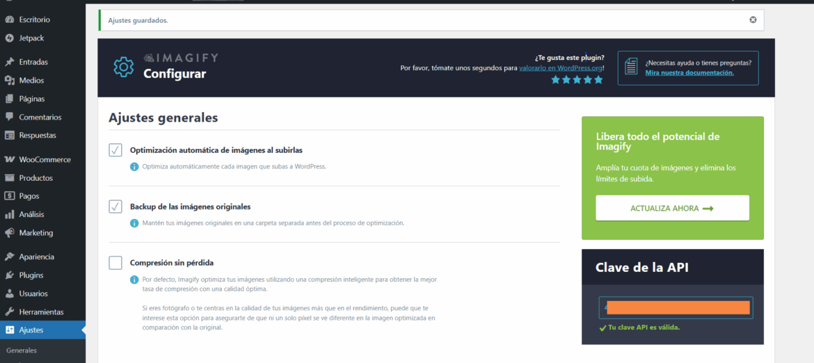 Configurar ajustes Imagify