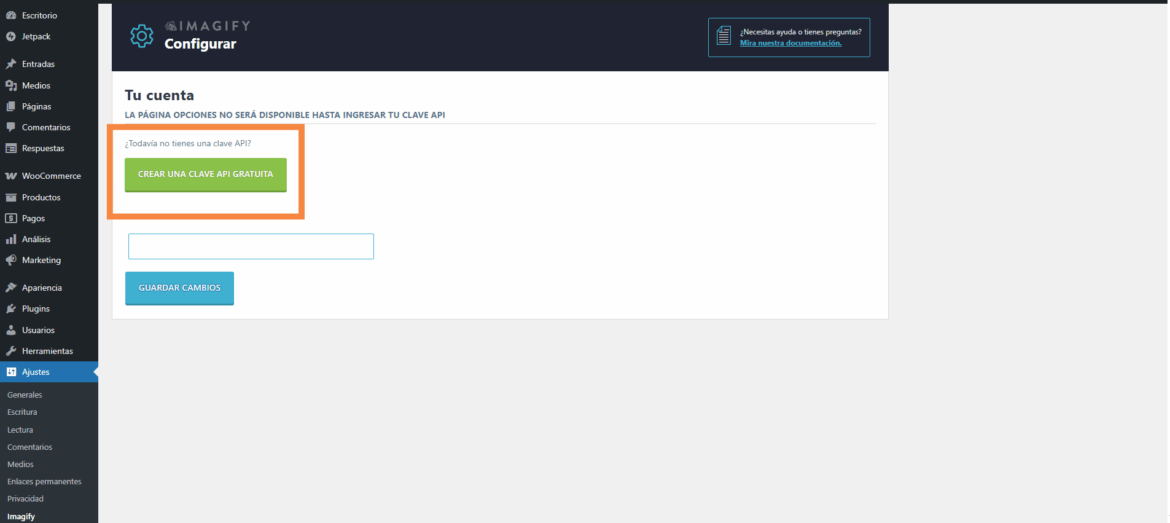 Crear API gratuita en Imagify