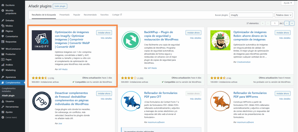 Instalar plugin Imagify